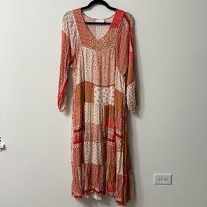 Aura The Label Bohemian Patchwork Maxi Dress Size Large